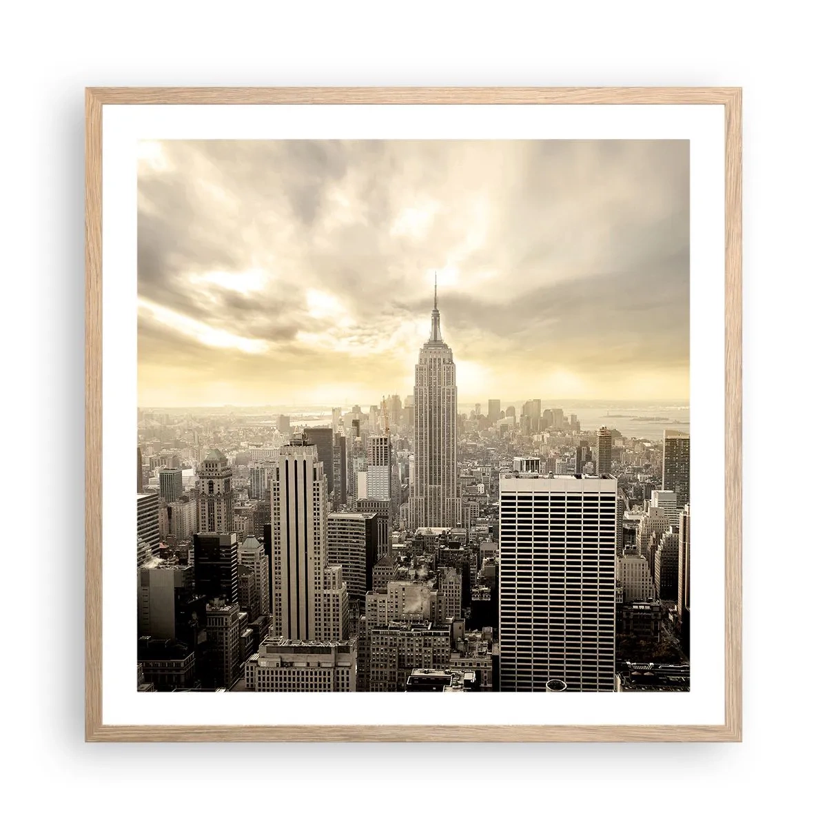 Een poster in een licht eiken lijst - New York geweven van grijs - 60x60 cm