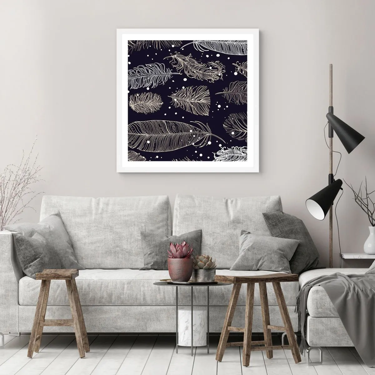 Poster in een witte lijst - Gevederde kant - 50x50 cm