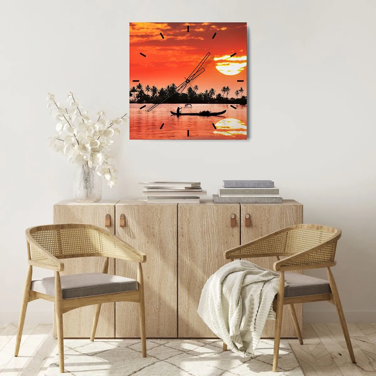 Wandklok - Klok - De rust van de tropen bij zonsondergang - 30x30 cm