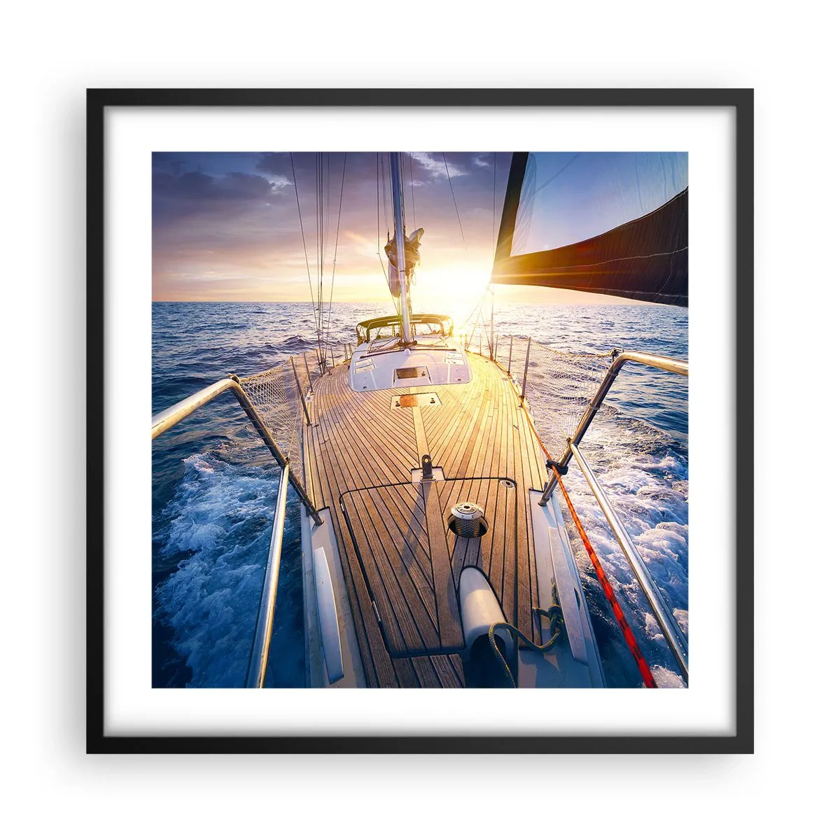Poster in een zwarte lijst - Lopend op de golven - 50x50 cm