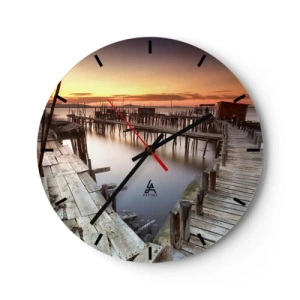 Wandklok - Klok - Pittoreske pier bij zonsondergang - 30x30cm - Authentiek, geen toeristendummy? - Moderne wanddecoratie voor woonkamer, keuken en slaapkamer ARTTOR