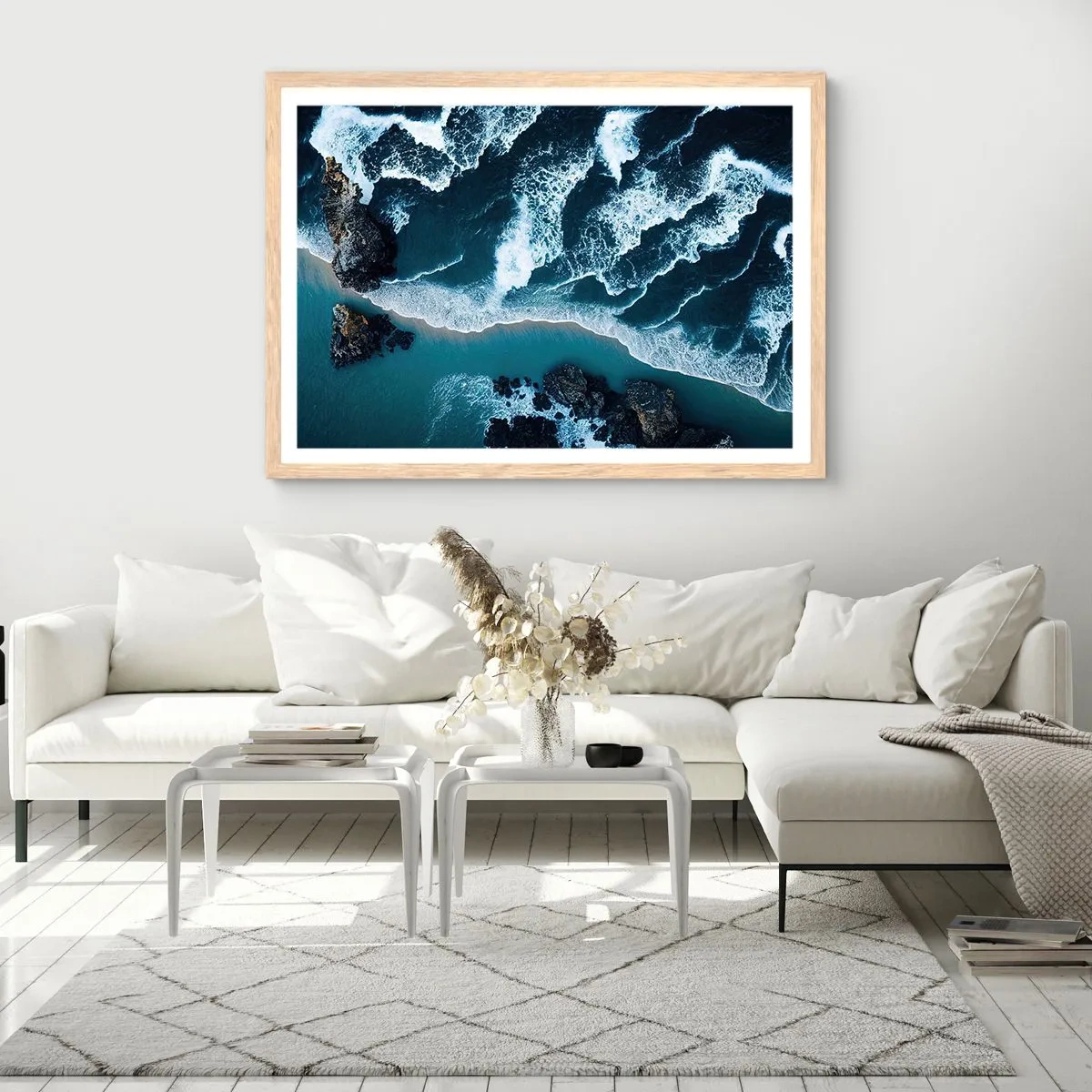 Een poster in een licht eiken lijst - In golven gewikkeld - 50x40 cm