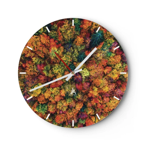 Wandklok - Klok - Een herfstbos gezien vanuit vogelperspectief in intense kleuren - 30x30cm - Boeket herfstbomen - Moderne wanddecoratie voor woonkamer, keuken en slaapkamer ARTTOR
