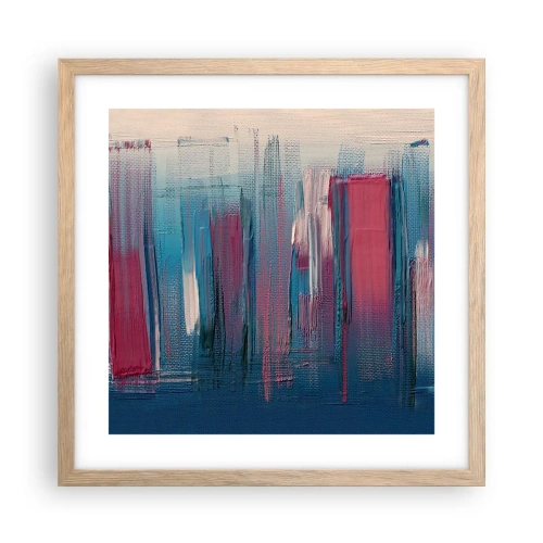 Een poster in een licht eiken lijst - Verticale compositie in blauw en rood - 40x40 cm