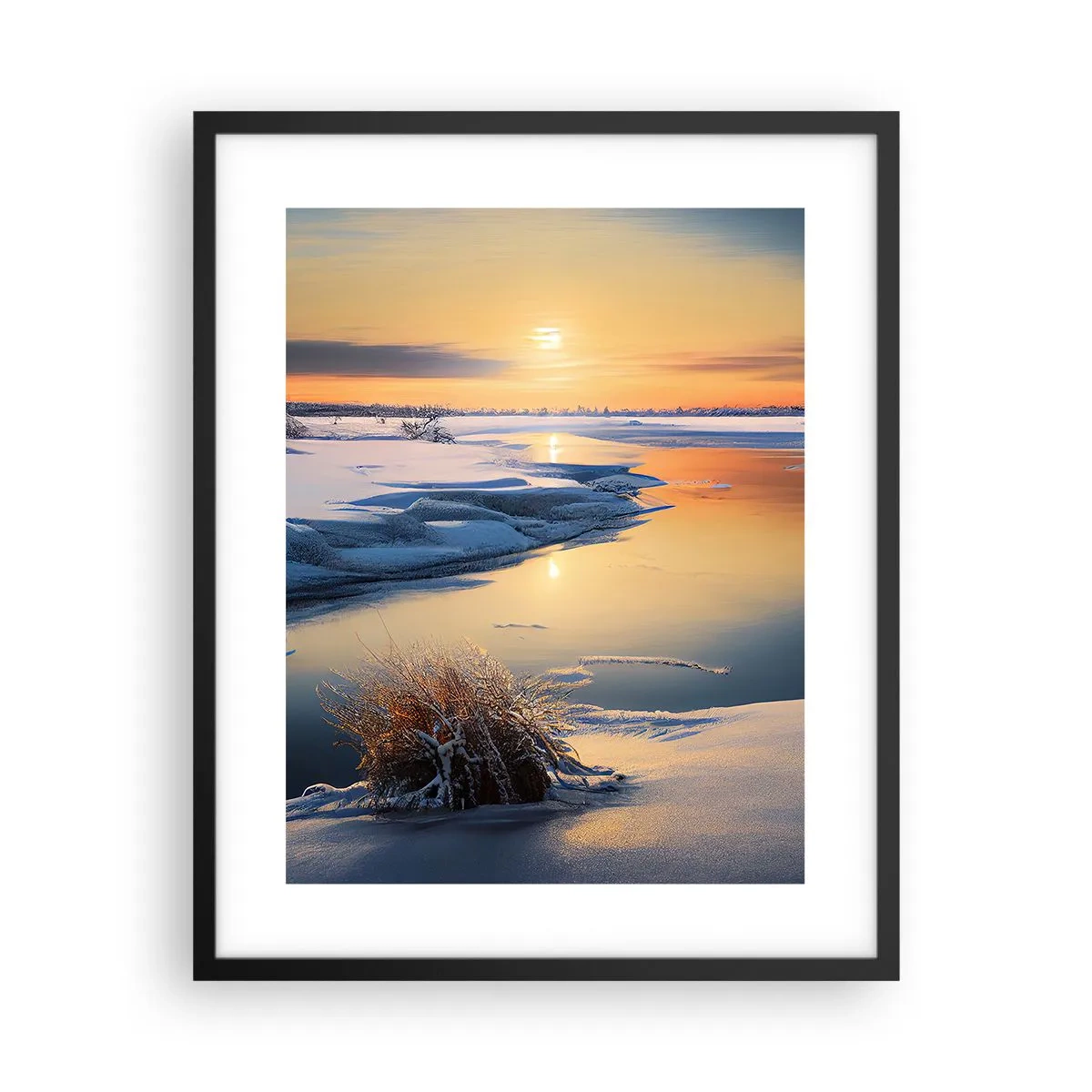 Poster in een zwarte lijst - Winterse zonsondergang - 40x50 cm
