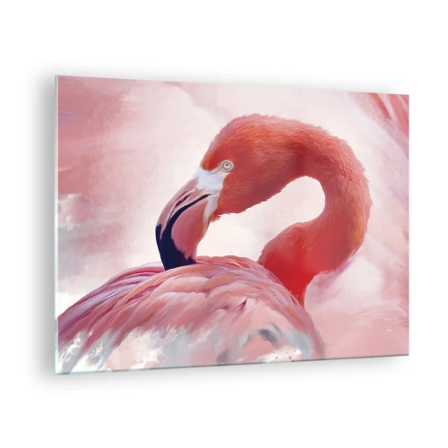 Schilderen op glas - Een roze flamingo draait zich sierlijk opzij - 70x50cm - Vogel schoonheid - Moderne wanddecoratie voor woonkamer en slaapkamer ARTTOR