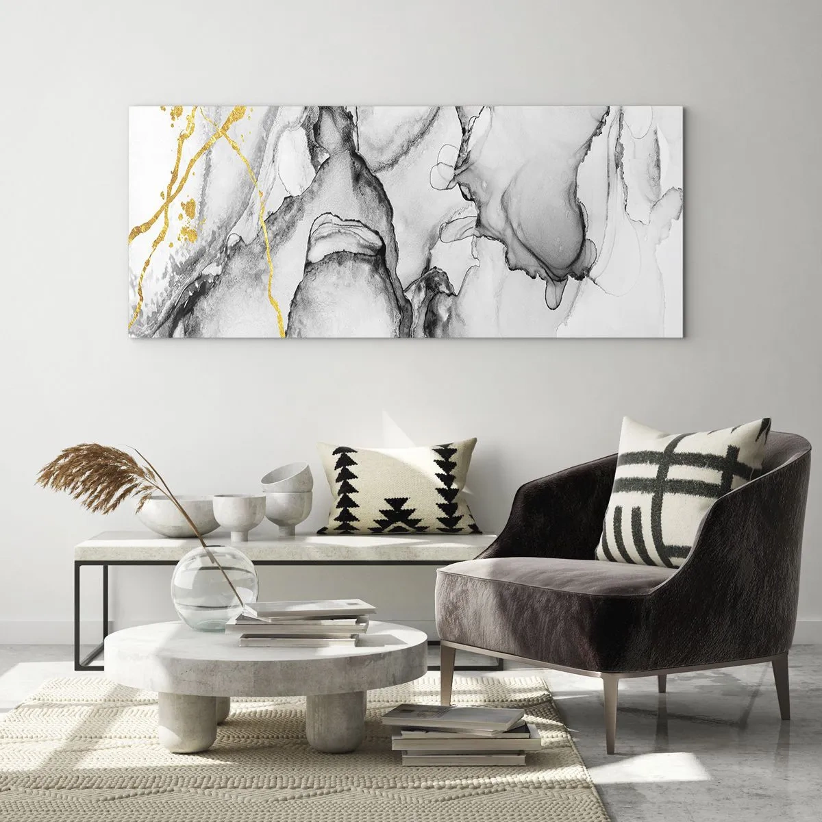 Schilderen op glas - Compositie met een gouden motief - 120x50 cm