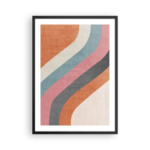 Poster in een zwarte lijst - Geometrische retrostrepen - 50x70cm - Diagonale compositie – beweging - Moderne wanddecoratie voor woonkamer en slaapkamer ARTTOR