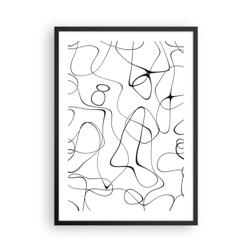 Poster in een zwarte lijst - Abstracte zwarte lijnen op een witte achtergrond - 50x70cm - Levenspaden, wisselvalligheden - Moderne wanddecoratie voor woonkamer en slaapkamer ARTTOR