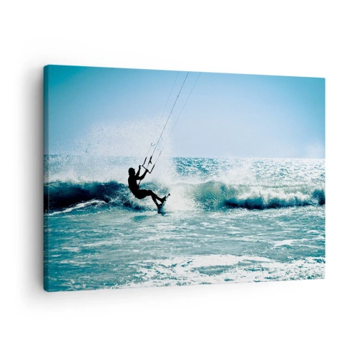 Schilderen op canvas - Kitesurfer rijdt op een golf in de volle zon - 70x50cm - Laat je meeslepen - Moderne wanddecoratie voor woonkamer en slaapkamer ARTTOR