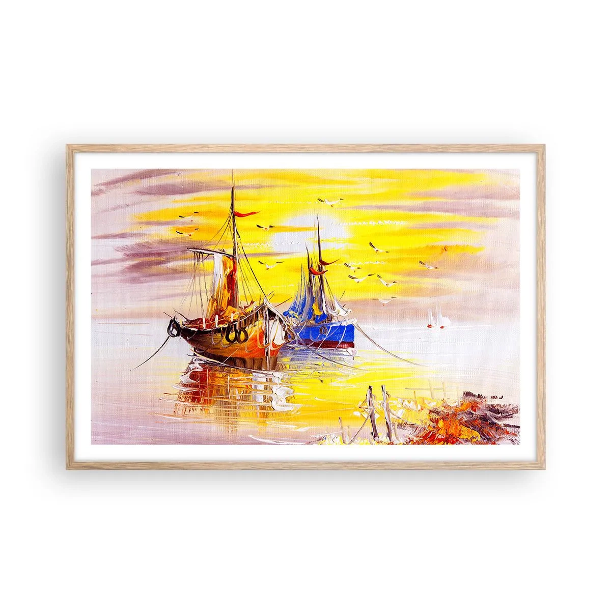 Een poster in een licht eiken lijst - Een welverdiende rust in de haven - 91x61 cm