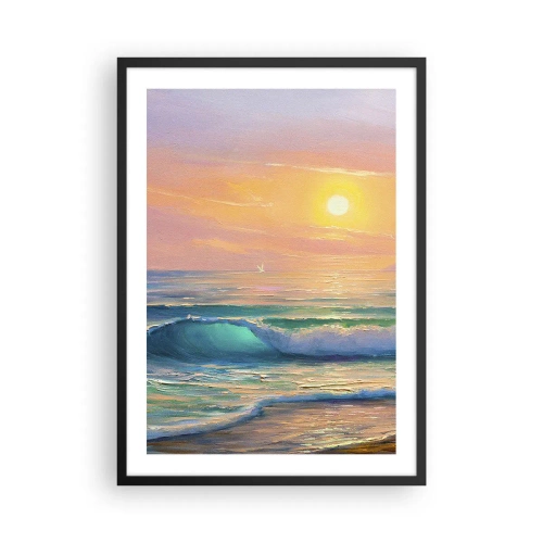 Poster in een zwarte lijst - Een zonnige zonsondergang boven een kalme oceaan - 50x70cm - Een turquoise lied van de golven - Moderne wanddecoratie voor woonkamer en slaapkamer ARTTOR