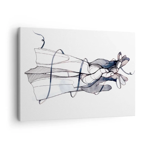 Schilderen op canvas - Een subtiele tekening van een hand met een tere bloem - 70x50cm - Touch-studie - Moderne wanddecoratie voor woonkamer en slaapkamer ARTTOR