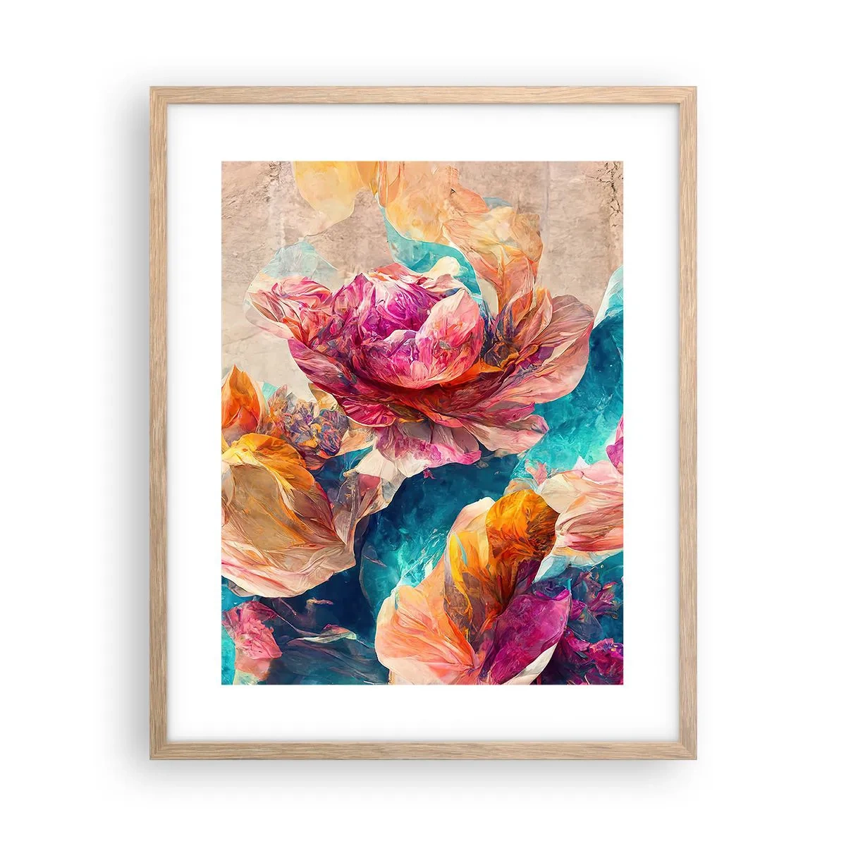 Een poster in een licht eiken lijst - Kleurrijke pracht van het boeket - 40x50 cm