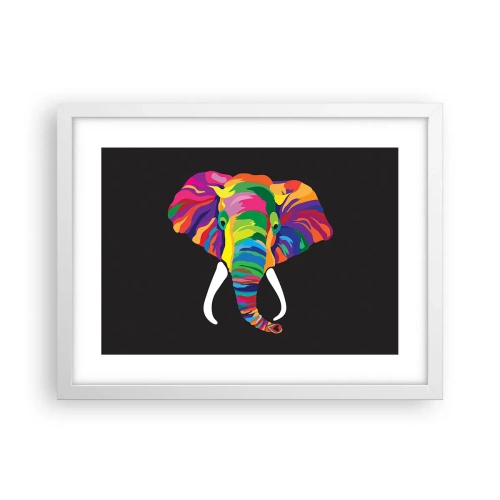 Poster in een witte lijst - De olifant die ervan hield om in de regenboog te baden - 40x30 cm