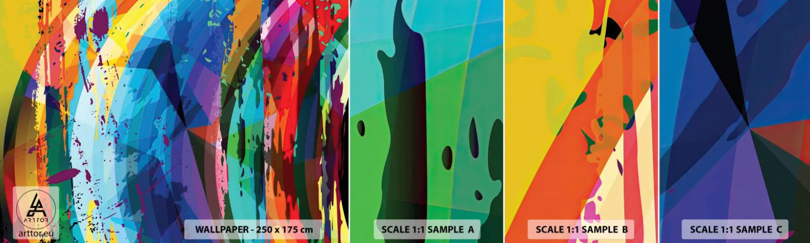 Fotobehang Monster Zelfklevend Deluxe Sticker - Kleurrijke duizeligheid - Abstractie, Deel, Moderne kunst - 100x30 cm