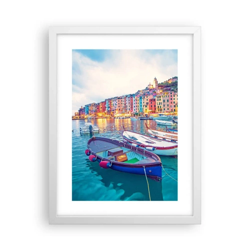 Poster in een witte lijst - Kleurrijke avond in de haven - 30x40 cm