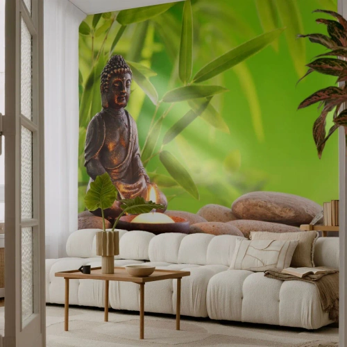 Fotobehang Premium Canvas - Het leven is mooi - Boeddha, Bamboe, Spa - 250x175 cm