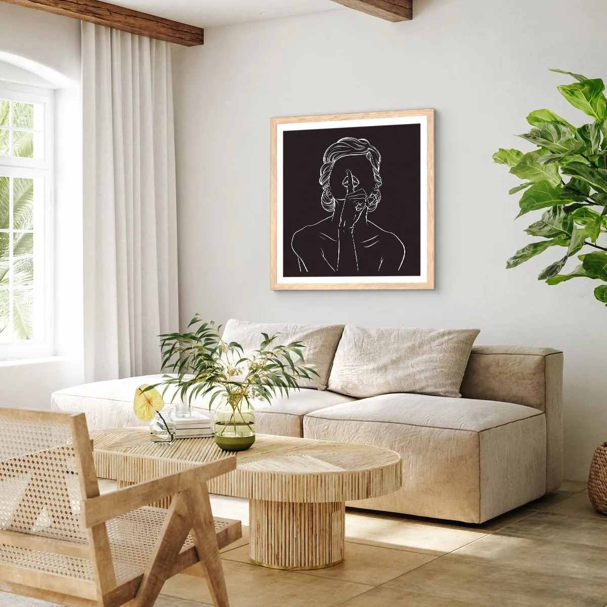 Een poster in een licht eiken lijst - Schoonheid bloeit in stilte - 30x30 cm