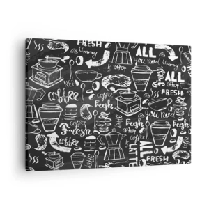 Schilderen op canvas - Stijlvolle koffie-graphics op een zwarte achtergrond - 70x50cm - Alles wat je nodig hebt is… - Moderne wanddecoratie voor woonkamer en slaapkamer ARTTOR