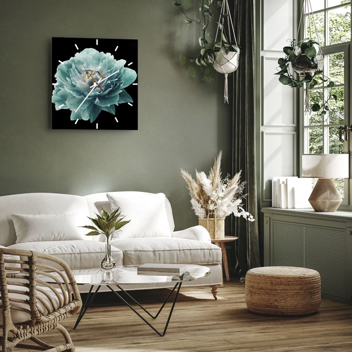 Wandklok - Klok - Blauwe en gouden bloemblaadjes - 40x40 cm