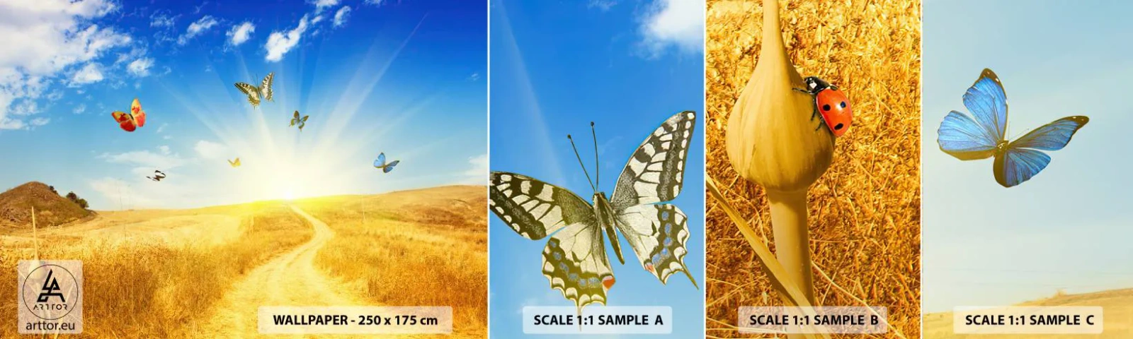 Fotobehang Monster Zelfklevend Deluxe Sticker - En hoe kun je niet van de zomer houden? - Landschap, Vlinders, Natuur - 100x30 cm