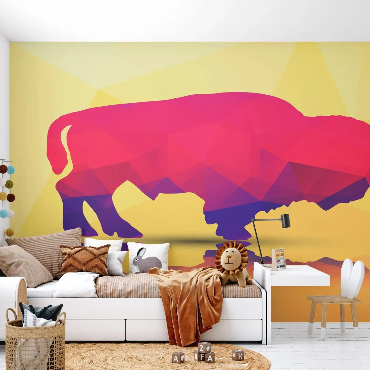 Fotobehang Premium Canvas - De amarantkracht van de bizon - Dieren, Wijs, Geometrische figuur - 450x315 cm