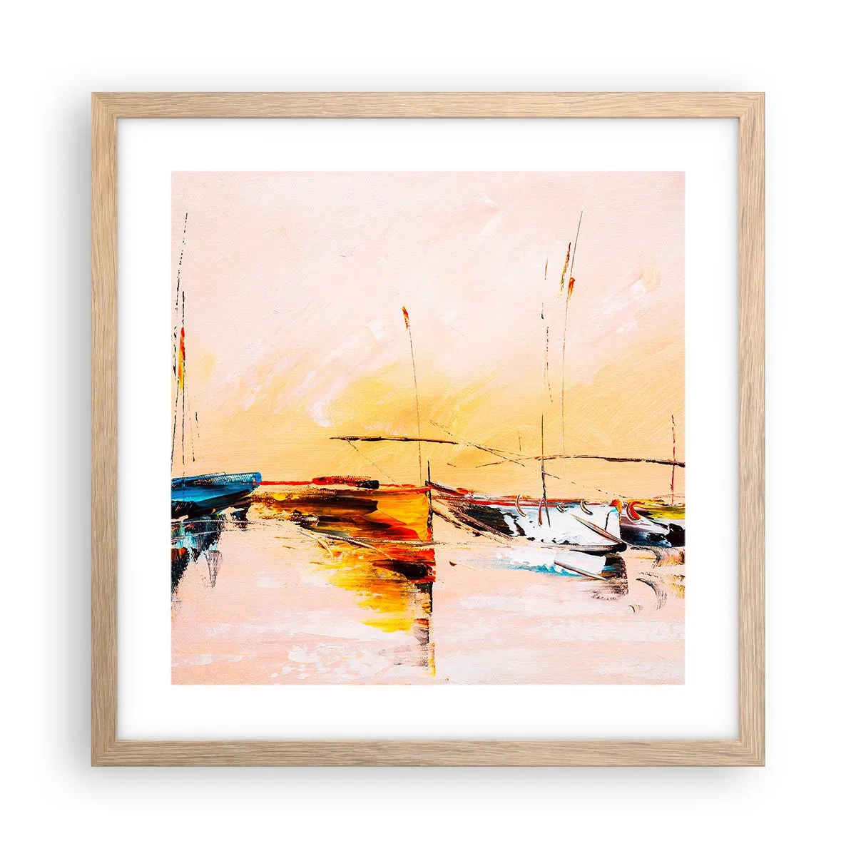 Een poster in een licht eiken lijst - Avond in de jachthaven - 40x40 cm
