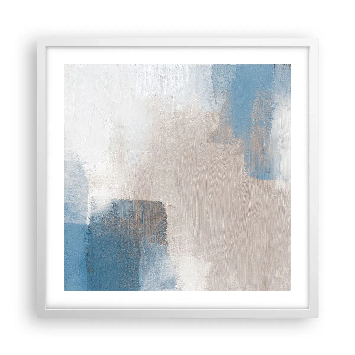 Poster in een witte lijst - Roze abstractie achter een blauw gordijn - 50x50 cm