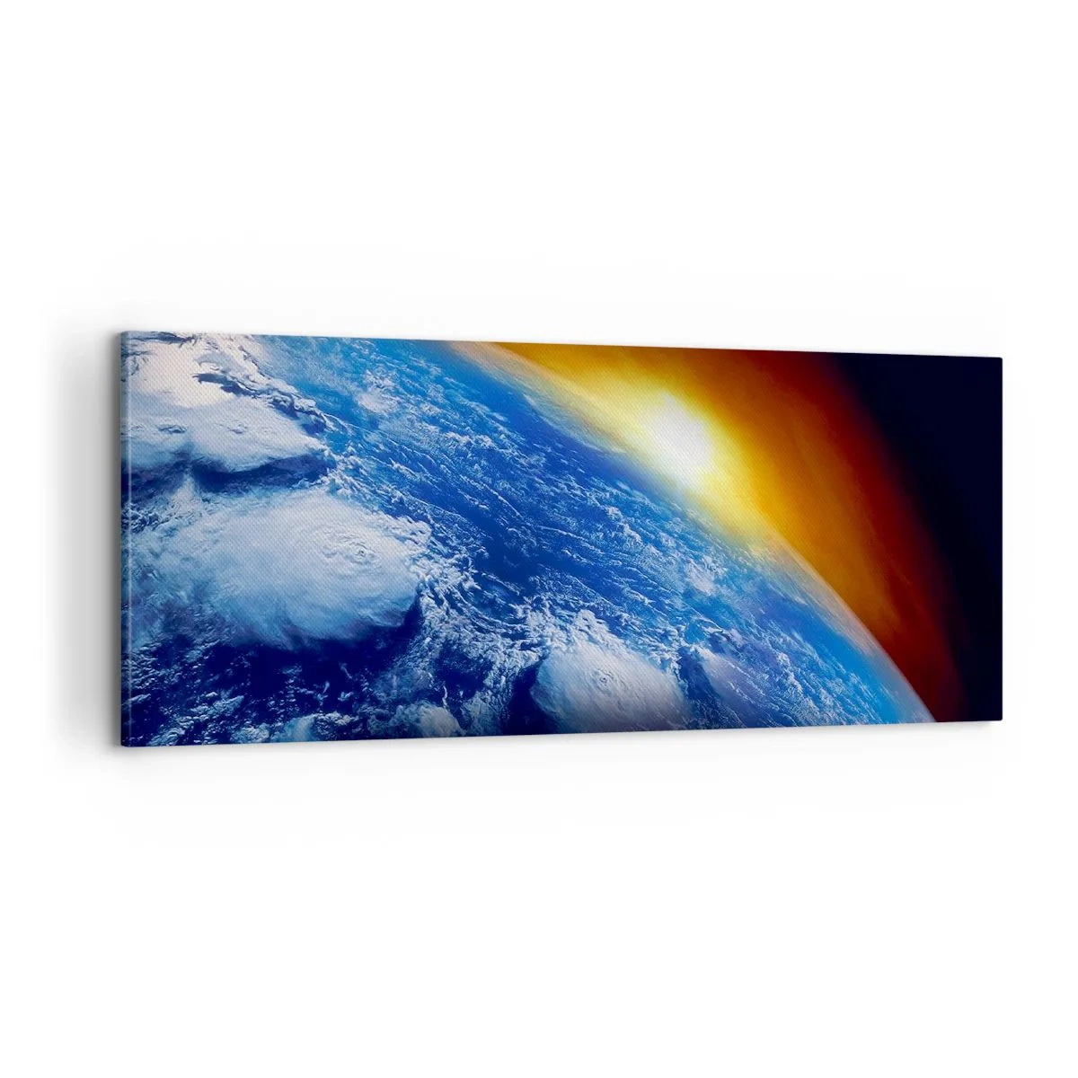 Schilderen op canvas - Zonsopgang boven de blauwe planeet - 100x40 cm