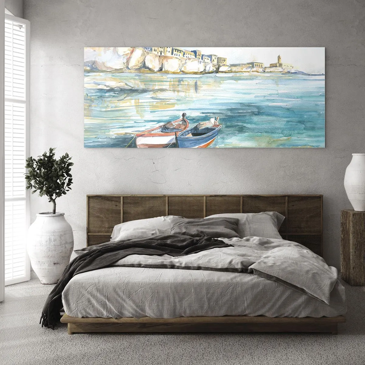 Schilderen op glas - Azuurblauw landschap - 100x40 cm
