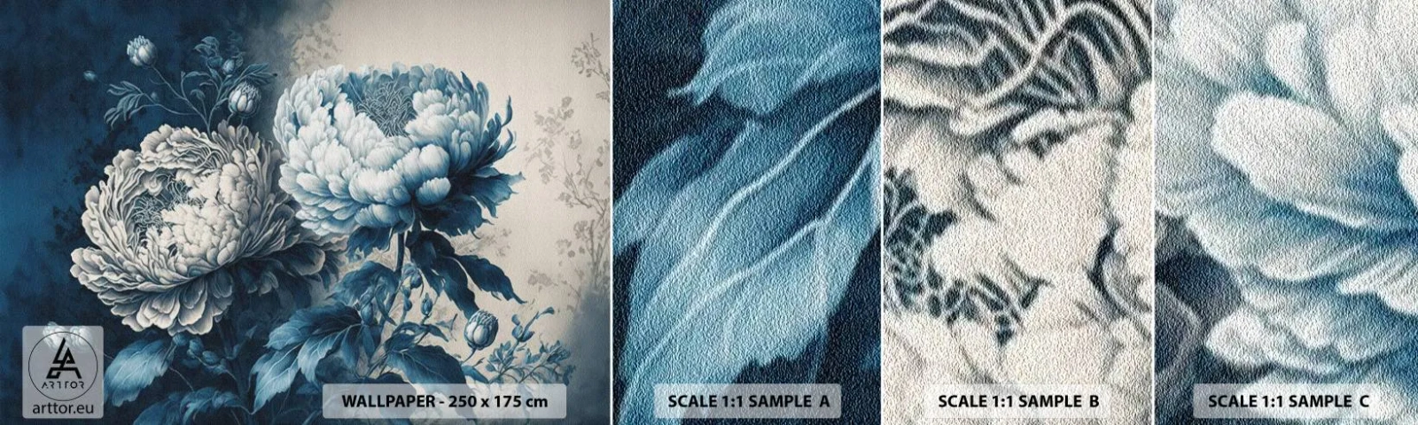 Fotobehang Monster Zelfklevend Deluxe Sticker - Bij elkaar passend paar - Bloemen, Klassiek, rococo - 100x30 cm