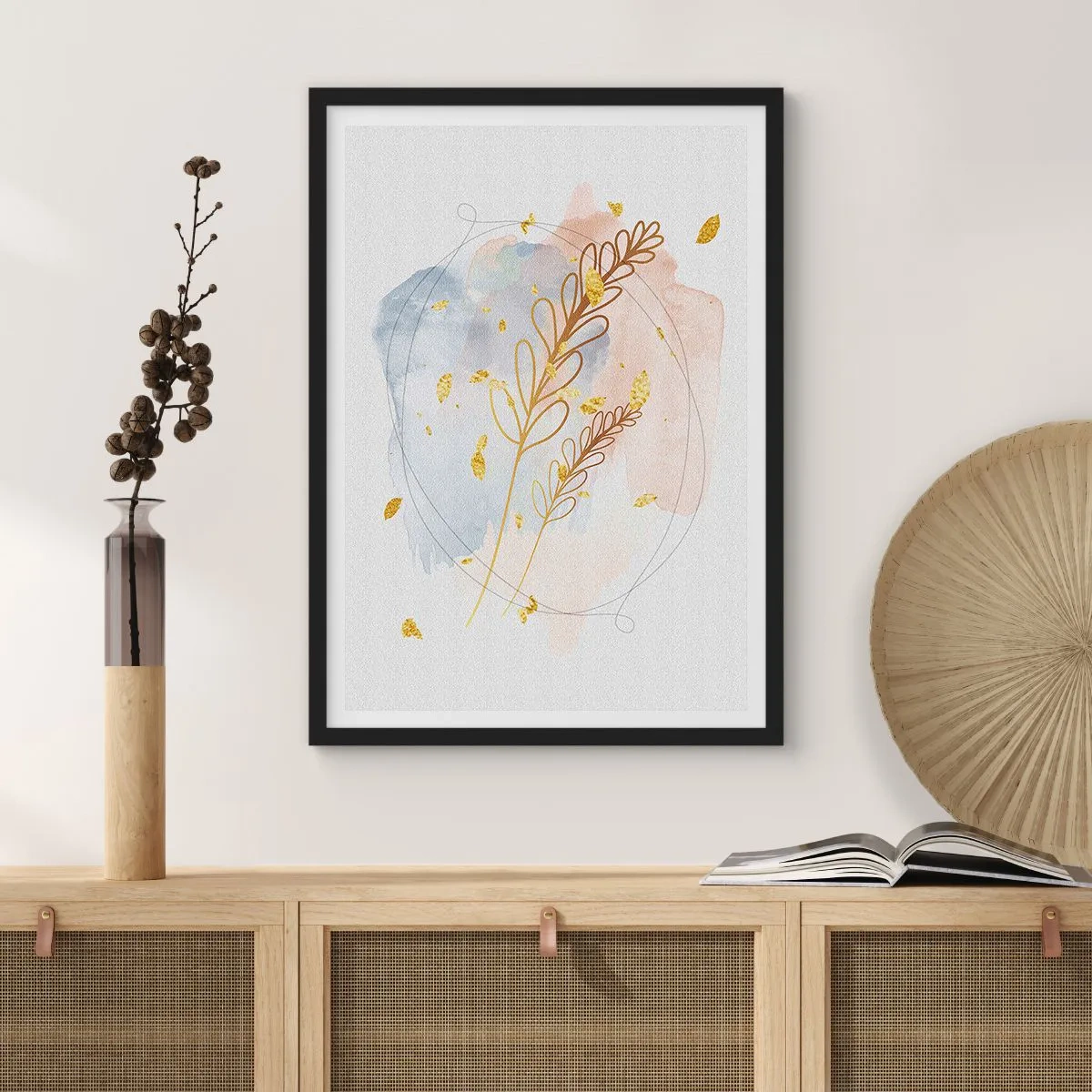 Poster in een zwarte lijst - Gouden explosie - 70x100 cm