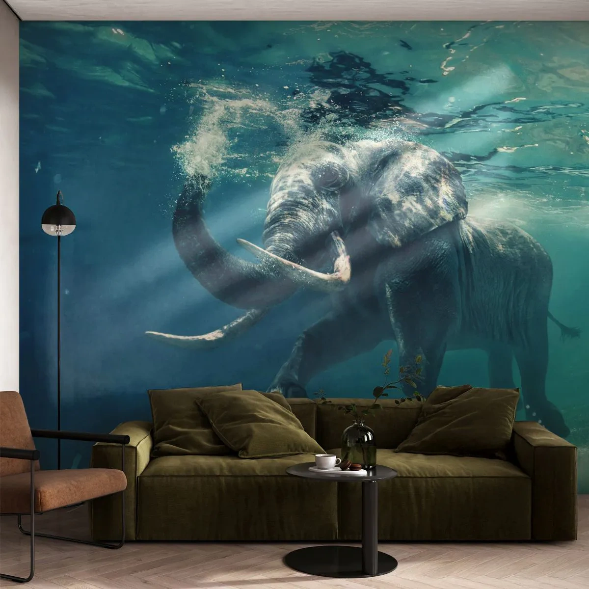 Zelfklevend Fotobehang Deluxe Sticker - Iedereen houdt van zwemmen - Abstractie, Olifant, Deel - 250x175 cm