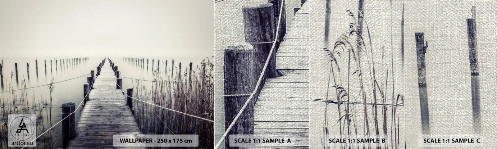 Fotobehang Monster Premium Canvas - Dompel jezelf onder in vrede - Brug, Meer, Stilte - 100x30 cm