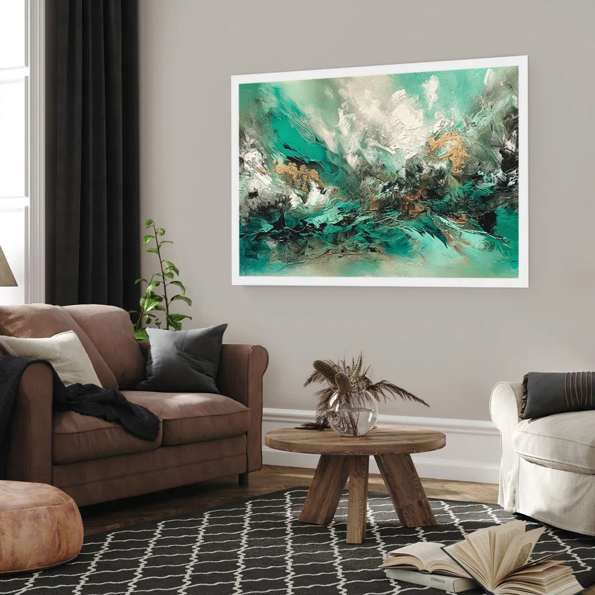 Poster - Emerald en zwarte branding - 50x40 cm