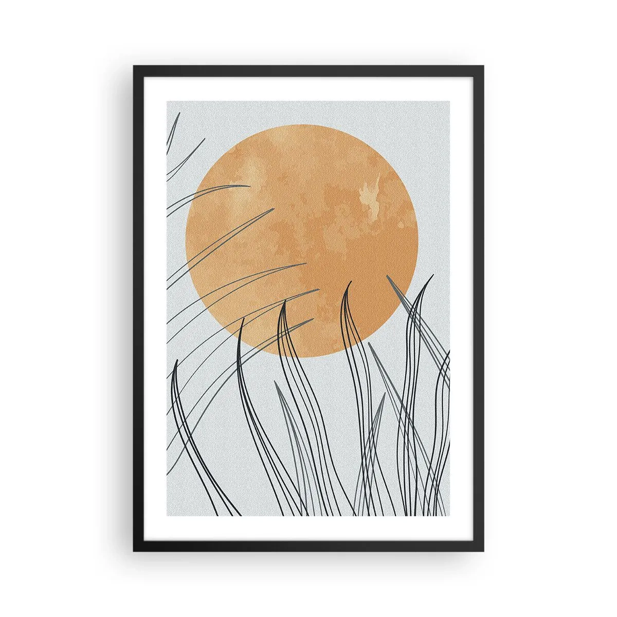 Poster in een zwarte lijst - Een minimalistische compositie met de maan en het gras - 50x70cm - Altijd naar de zon - Moderne wanddecoratie voor woonkamer en slaapkamer ARTTOR