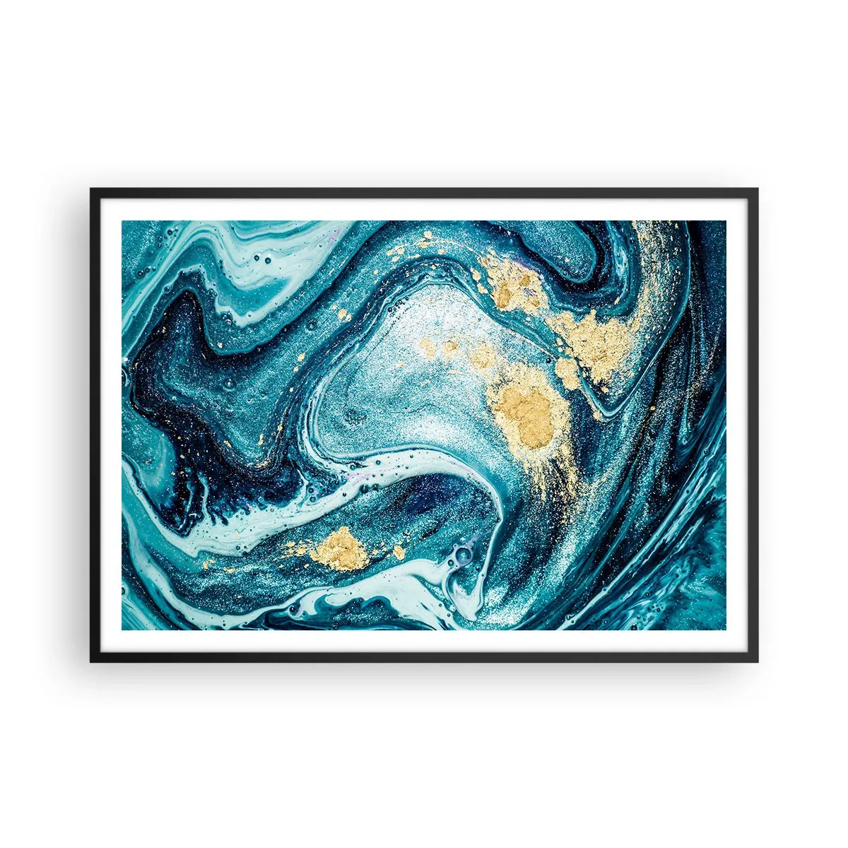 Poster in een zwarte lijst - Blauwe draaikolk - 100x70 cm