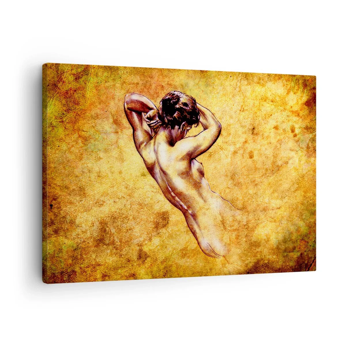 Schilderen op canvas - Artistiek vrouwelijk naakt op een gouden achtergrond in klassieke stijl - 70x50cm - Ontdekt, maar nog steeds een mysterie - Moderne wanddecoratie voor woonkamer en slaapkamer ARTTOR
