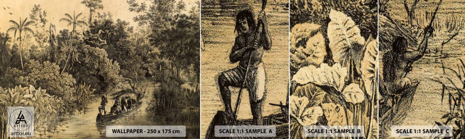 Fotobehang Monster Zelfklevend Deluxe Sticker - Expeditie naar de bron - Oerwoud, Amazonië, Tropen - 100x30 cm