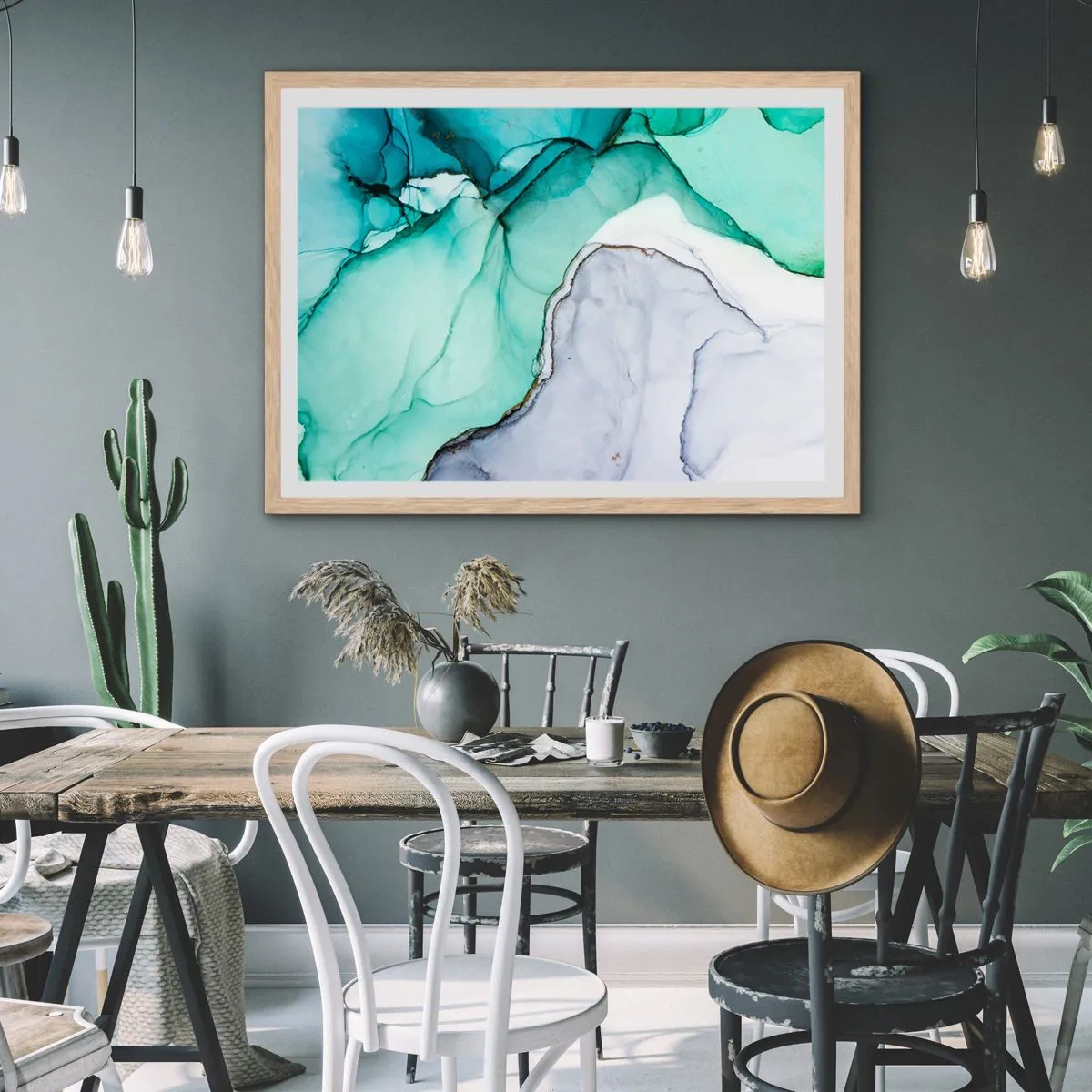 Een poster in een licht eiken lijst - Een studie in turkoois - 100x70 cm