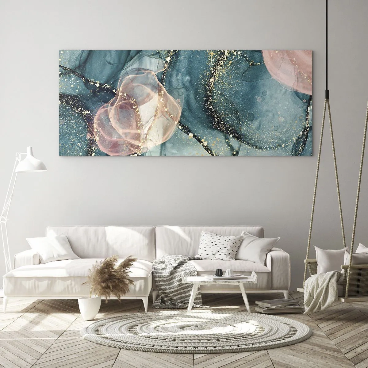 Schilderen op glas - Zijdeblauw, tule roze - 120x50 cm