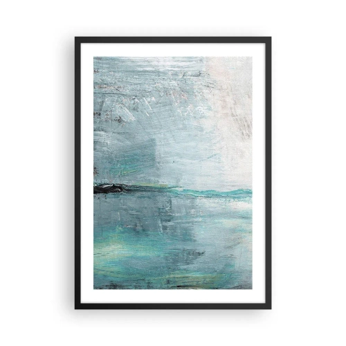 Poster in een zwarte lijst - Abstract landschap in tinten blauw en grijs - 50x70cm - Horizontaal in blauw - Moderne wanddecoratie voor woonkamer en slaapkamer ARTTOR