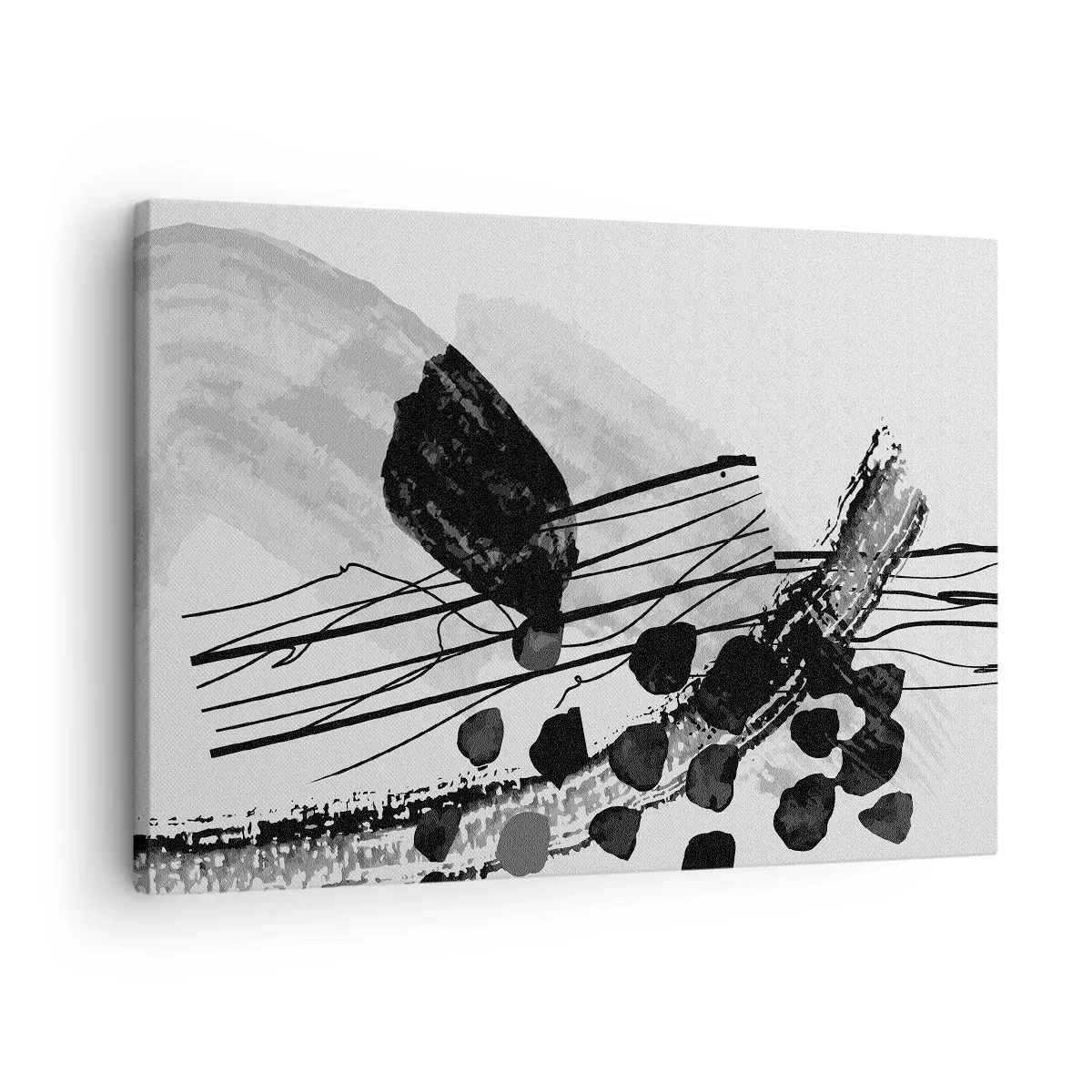 Schilderen op canvas - Zwart-wit abstracte compositie met organische vormen - 70x50cm - Zwart-wit organische abstractie - Moderne wanddecoratie voor woonkamer en slaapkamer ARTTOR