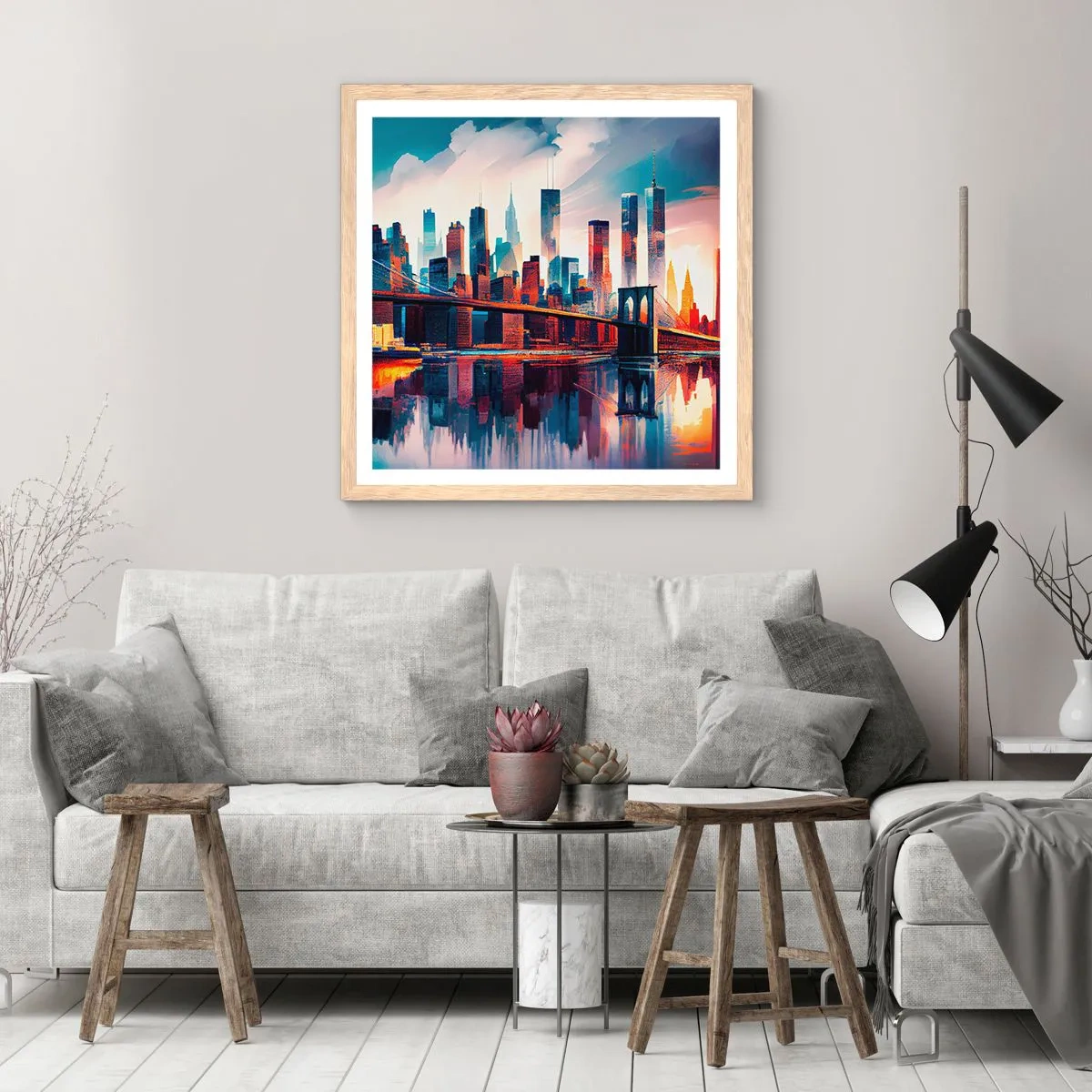 Een poster in een licht eiken lijst - Een droomachtig New York - 40x40 cm