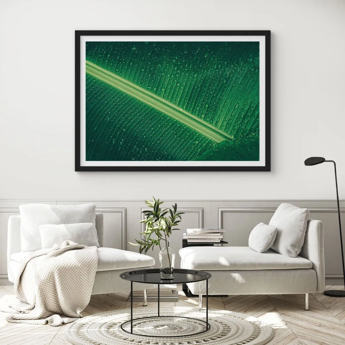 Poster in een zwarte lijst - De structuur van groen - 50x40 cm