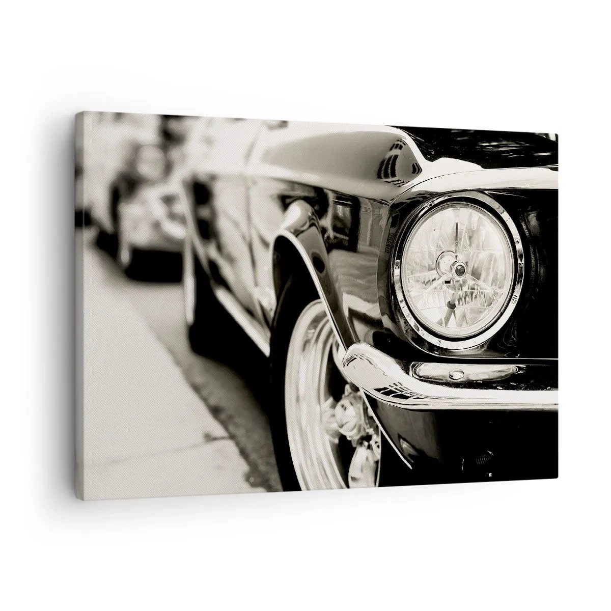 Schilderen op canvas - Een iconische klassieke auto in elegant zwart-wit - 70x50cm - Permanente glans - Moderne wanddecoratie voor woonkamer en slaapkamer ARTTOR