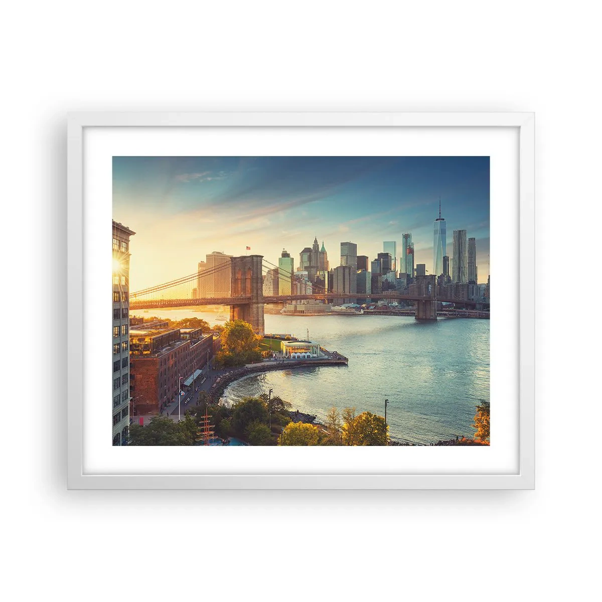 Poster in een witte lijst - Dageraad in de grote stad - 50x40 cm
