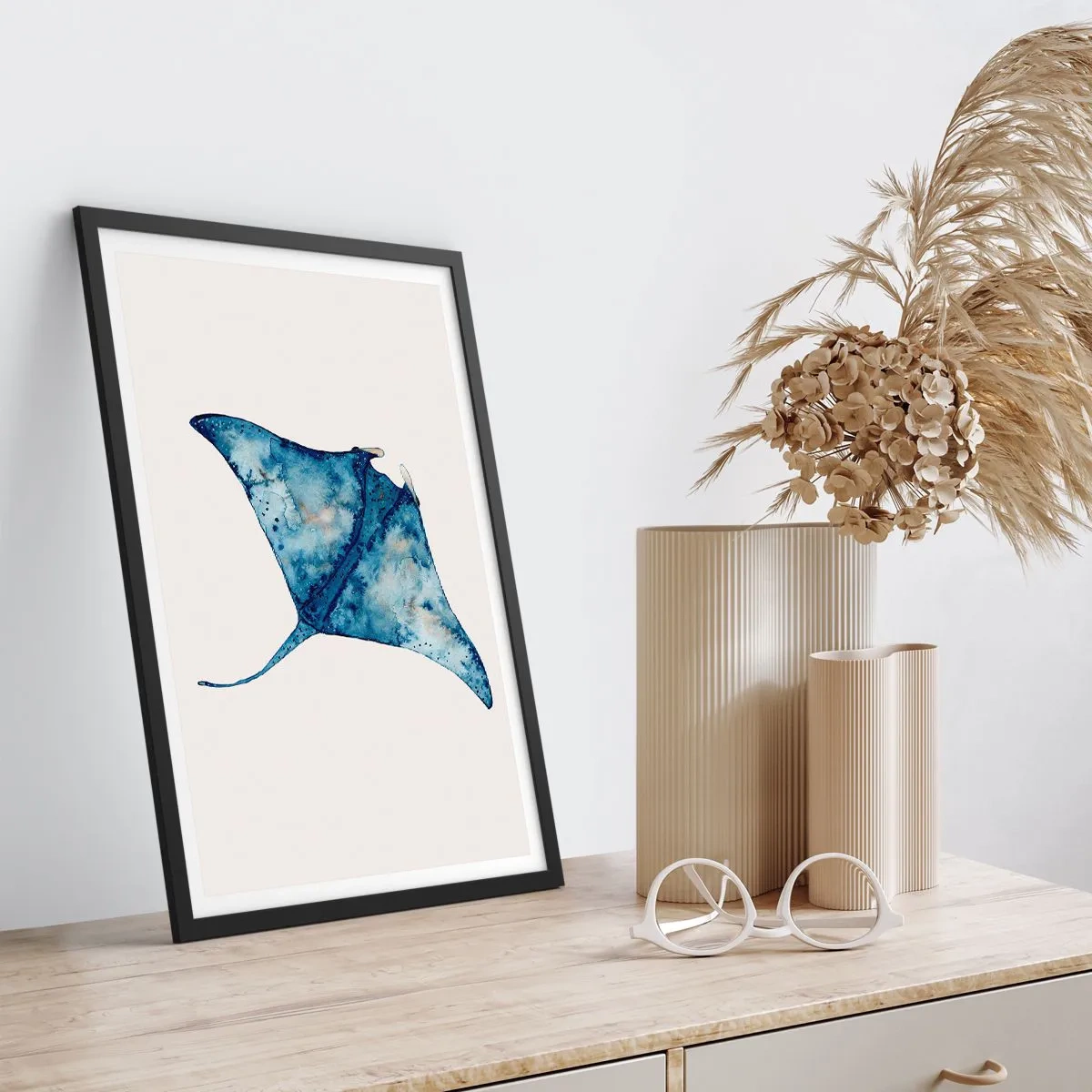 Poster in een zwarte lijst - Leven in blauw - 61x91 cm