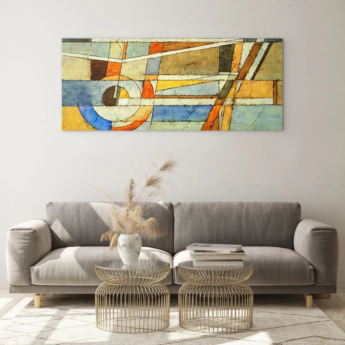 Schilderen op glas - Kubisme op de bouwplaats - 120x50 cm